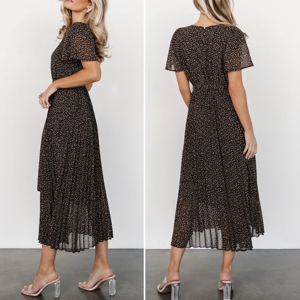 Baltic Born Black Midi Dress with Subtle Cream Print - Picture 5 of 14